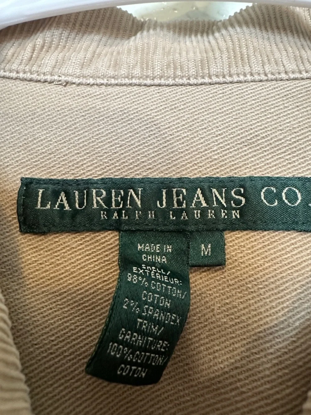 Ralph Lauren Light Tan Button-Up Jean Jacket W Corduroy Collar GUC M - Picture 2 of 5